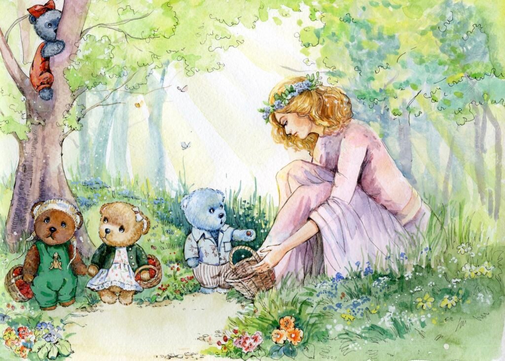 Teddy bears and Fairy in magic forest